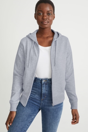 C&A Basic Zip-through With Hood With Organic Cotone Grigie Chiaro | 2370-KHNCF