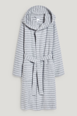 C&A Bathrobe With Hood A Strisce Grigie Chiaro | 2681-TCHYD