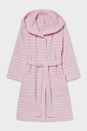 C&A Bathrobe With Hood Organic Cotone A Strisce Rosa | 8190-GEFJS