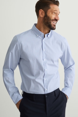 C&A Business Slim Fit Button-down Collar Easy-iron Blu Chiaro | 1473-LVUYN