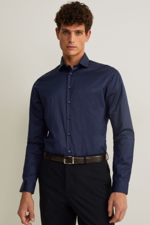 C&A Business Slim Fit Cutaway Collar Easy-iron Blu Scuro | 3481-MQLZD