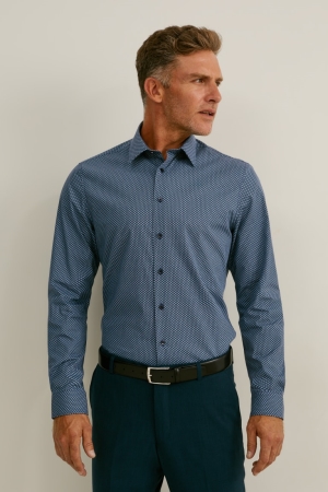 C&A Business Slim Fit Extra Long Sleeve s Easy-iron Blu Blu Scuro | 4123-PLWDR