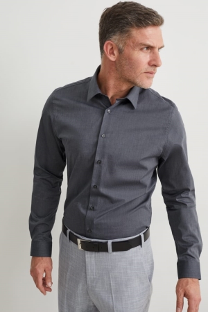 C&A Business Slim Fit Kent Collar Easy-iron Grigie | 6708-SDAYX