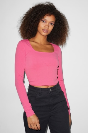 C&A Clockhouse Cropped Long Sleeve Rosa | 5698-DYPCE