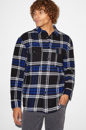 C&A Clockhouse Flannel Relaxed Fit Kent Collar Check Blu Nere | 8910-DGBEO