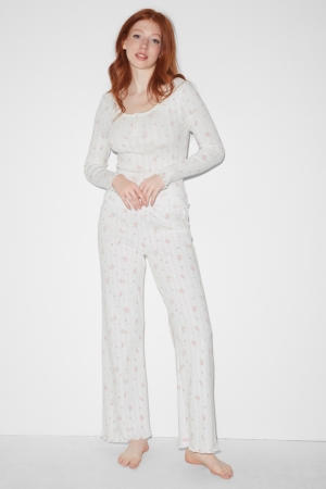 C&A Clockhouse Pyjama Floral Bianche | 9205-ZXGSF