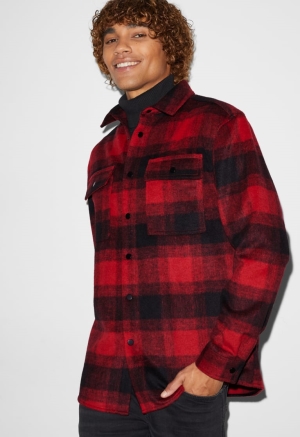 C&A Clockhouse Relaxed Fit Kent Collar Recycled Check Rosse Nere | 5468-IDFNL