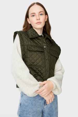 C&A Clockhouse Trapuntato Gilet Verdi Scuro | 2901-DUWHO