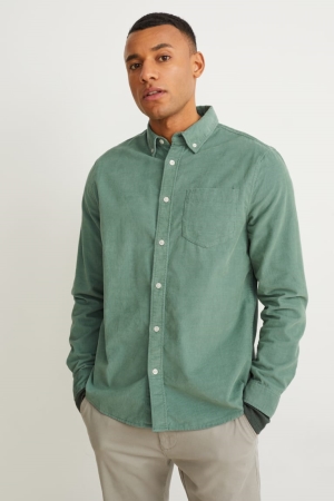 C&A Corduroy Regular Fit Button-down Collar Verdi | 9017-TFEIJ