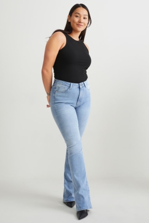 C&A Curvy High Vita Bootcut Lycra® Blu Blu Chiaro | 9721-PCJZX