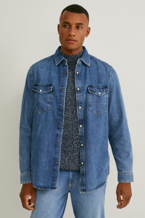 C&A Denim Regular Fit Kent Collar Recycled Blu | 6058-SITJX