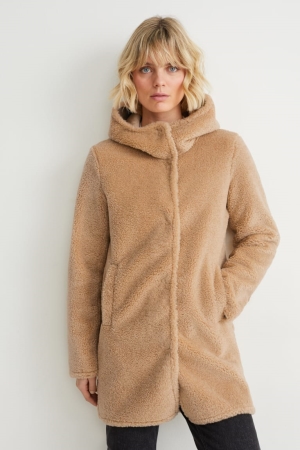 C&A Faux Fur With Hood Marroni Chiaro | 0432-DXUQI