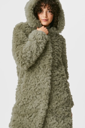 C&A Faux Fur With Hood Verdi Scuro | 3560-QZDSF