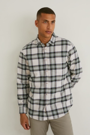 C&A Flannel Regular Fit Kent Collar Check Marroni Bianche | 3409-NYQDL