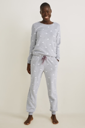 C&A Fleece Pyjama Bottoms Patterned Grigie Chiaro | 7436-GEUMR