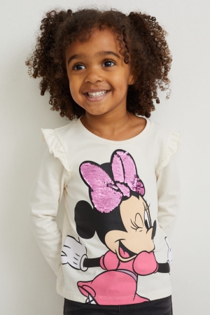 C&A Minnie Mouse Long Sleeve Shiny Bianche | 2854-MTLPD