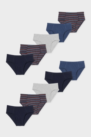 C&A Multipack Of 10 Briefs Organic Cotone Blu Grigie | 0453-XUIGB