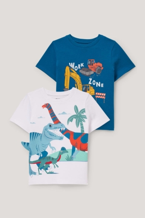 C&A Multipack Of 2 Dinosaur And Digger Sleeve Blu Bianche | 7318-AJPXG