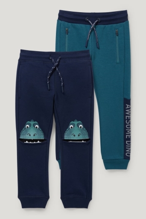 C&A Multipack Of 2 Dinosaur Joggers Blu Scuro | 7269-FMJHQ