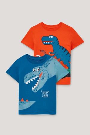 C&A Multipack Of 2 Dinosaur Sleeve Arancioni Blu | 2078-JCMBZ