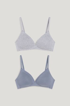 C&A Multipack Of 2 Non-wired Bra Imbottito Organic Cotone Grigie Blu Scuro | 0345-KDLUJ