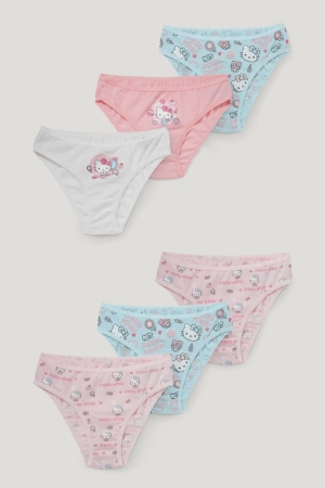 C&A Multipack Of 6 Hello Kitty Briefs Organic Cotone Bianche Rosa | 8120-TGCZV