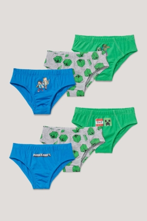 C&A Multipack Of 6 Minecraft Briefs Organic Cotone Verdi Scuro Blu Scuro | 8652-ETMDC