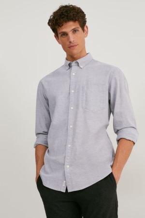 C&A Oxford Regular Fit Button-down Collar Grigie | 0923-OLIPF