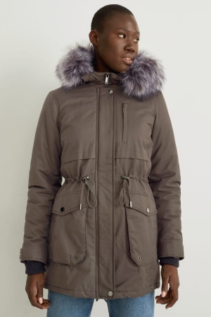 C&A Parka With Hood And Faux Fur Trim Invernali Verdi Scuro | 7285-CXPSI