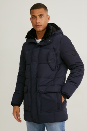 C&A Parka With Hood And Faux Fur Trim Invernali Blu Scuro | 9065-AZGYI