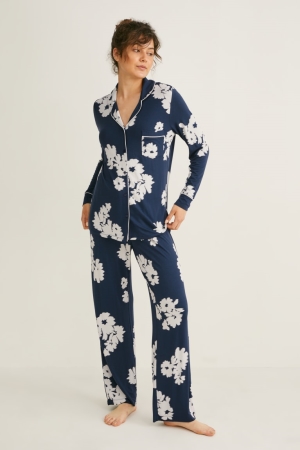 C&A Pyjamas Floral Blu Scuro | 9463-CYLAQ