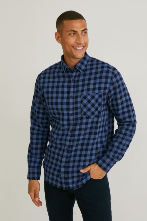 C&A Regular Fit Button-down Collar Check Blu | 0368-PYLRB