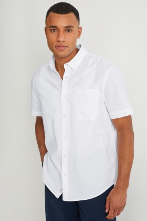 C&A Regular Fit Button-down Collar Organic Cotone Bianche | 7456-RICLQ