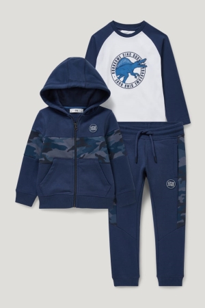 C&A Set Zip-through With Hood, Long Sleeve And Joggers Blu Scuro | 5268-ZDEPC