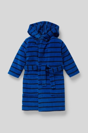 C&A Terry Bathrobe With Hood Organic Cotone A Strisce Blu Nere | 1526-AGCNQ