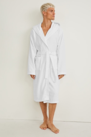 C&A Terry Cloth Bathrobe With Hood Organic Cotone Bianche | 3208-YHRML