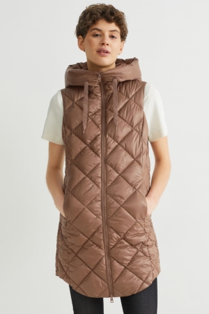 C&A Trapuntato Gilet With Hood Bionic-finish®eco Marroni Chiaro | 5163-DKVZO