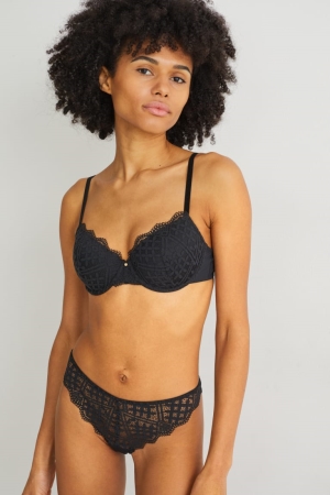 C&A Underwire Bra Demi Imbottito Lycra® Nere | 8071-GAMFL