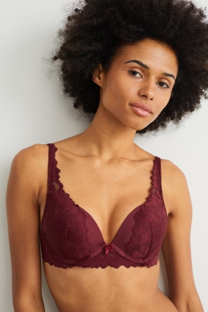 C&A Underwire Bra Plunge Imbottito Rosse | 3154-UZGSE