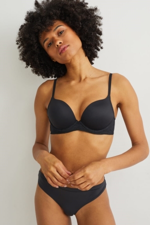 C&A Underwire Bra Plunge Push-up Lycra® Nere | 7581-TFKOH