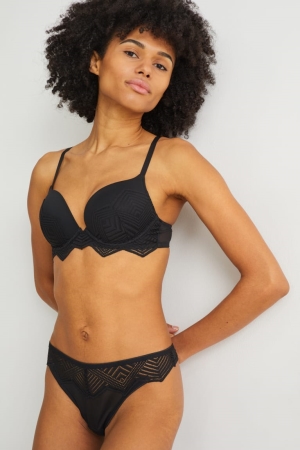 C&A Underwire Bra Plunge Push-up Nere | 4263-RPLYH