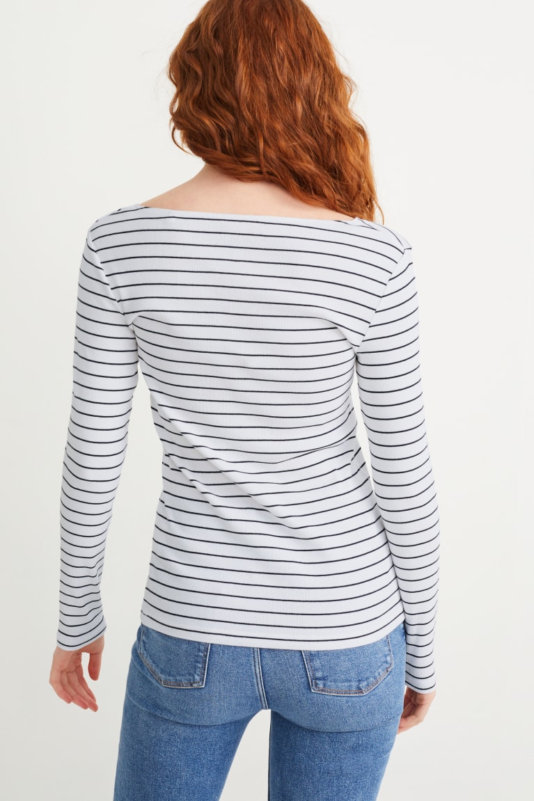 C&A Basic Long Sleeve A Strisce Bianche Blu | 0378-PNEWQ