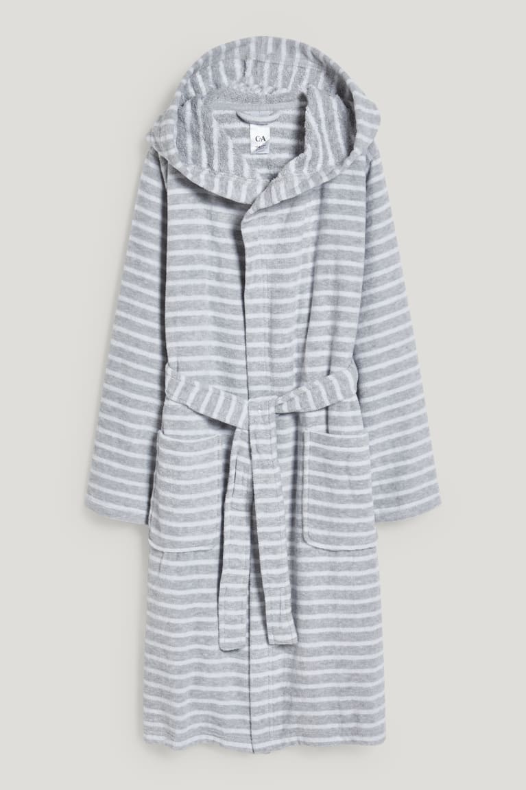 C&A Bathrobe With Hood A Strisce Grigie Chiaro | 4037-GULXC