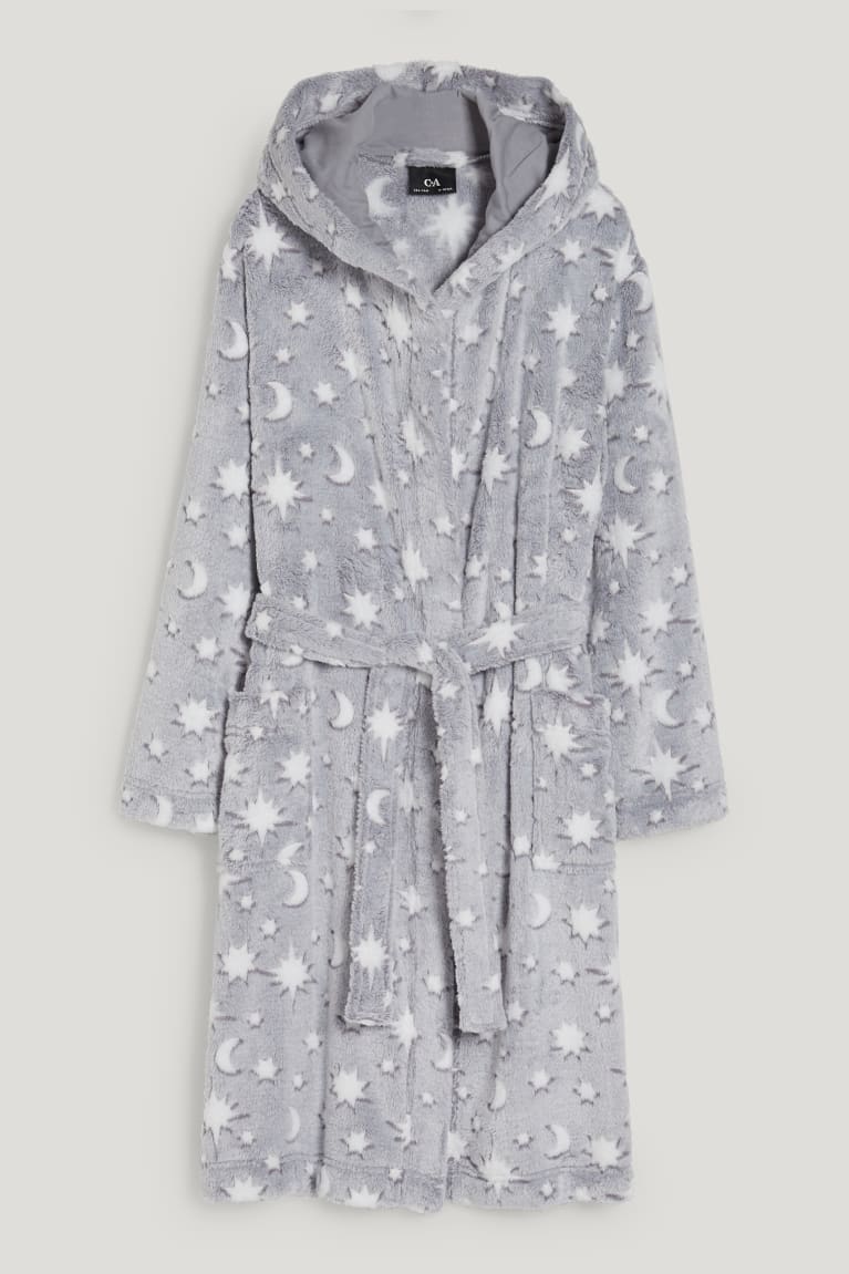 C&A Bathrobe With Hood Patterned Grigie Chiaro | 6752-UEKQC