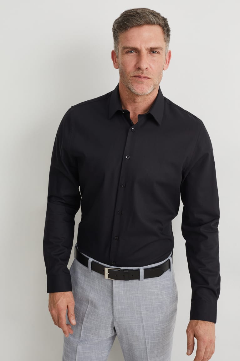 C&A Business Slim Fit Kent Collar Easy-iron Nere | 4586-PHDAF