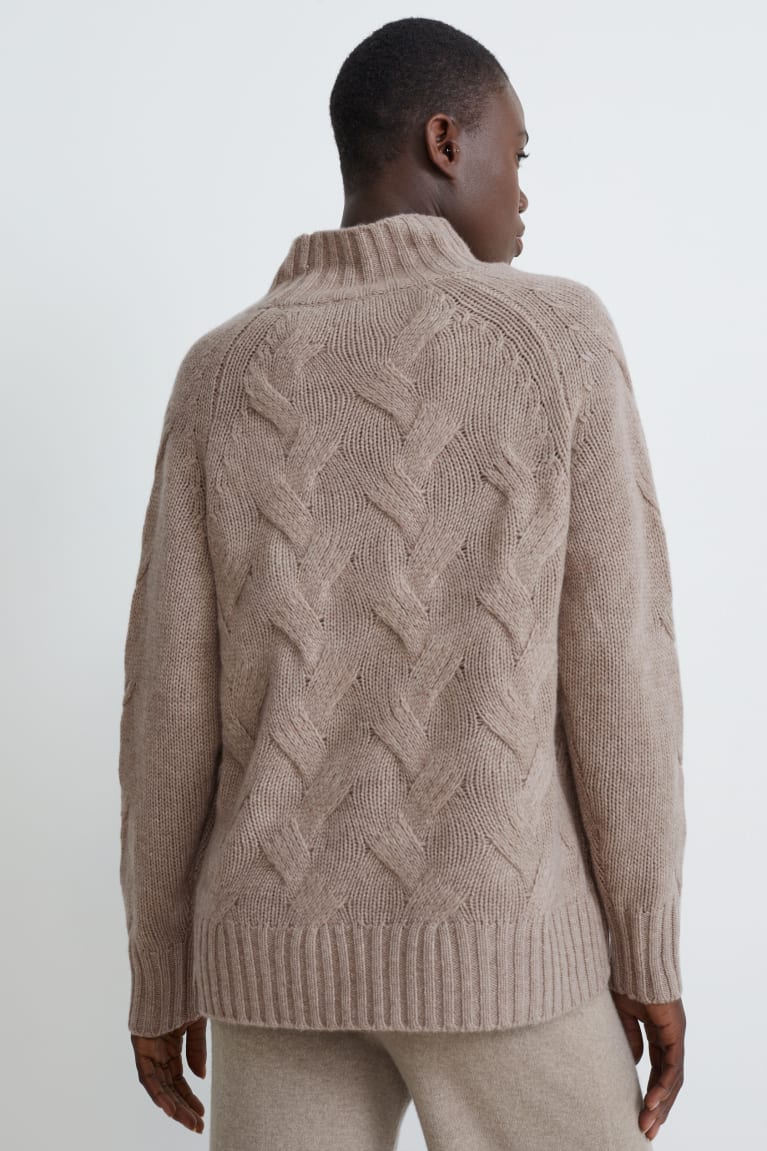 C&A Cashmere Cable Knit Pattern Grigie Marroni | 9138-ZLYMG