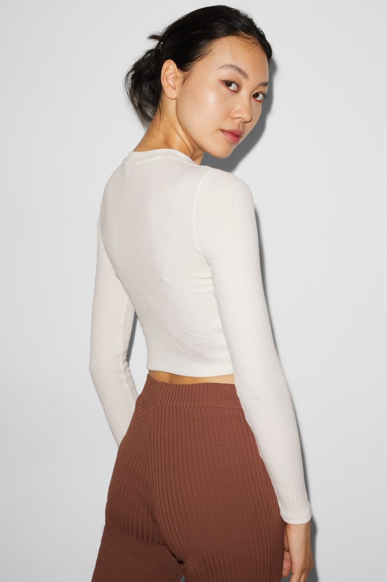 C&A Clockhouse Cropped Long Sleeve Bianche | 9013-WBTRO