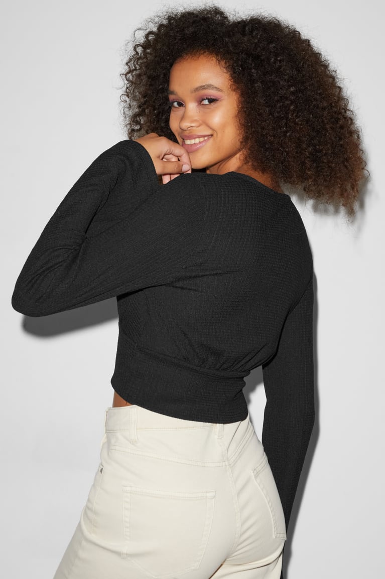 C&A Clockhouse Cropped Long Sleeve Nere | 0763-VPZMX