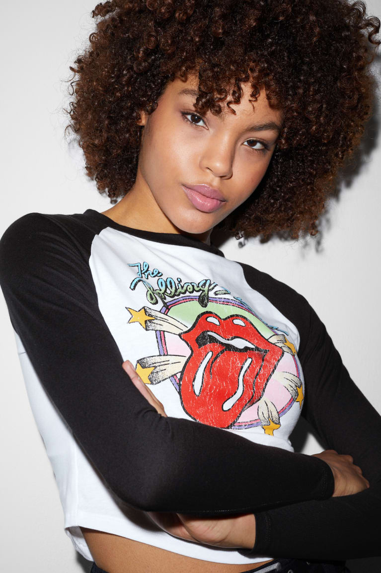 C&A Clockhouse Cropped Long Sleeve Rolling Stones Bianche | 2586-VAJZK