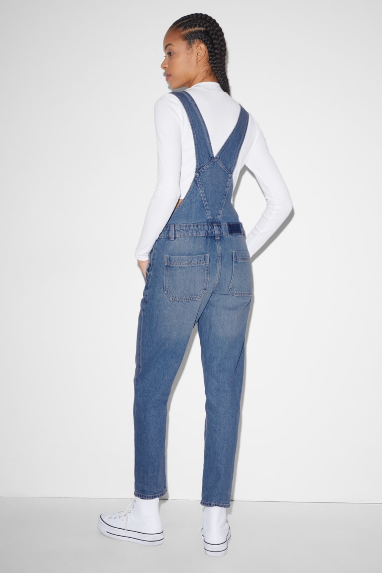 C&A Clockhouse Denim Dungarees Relaxed Fit Blu Blu Chiaro | 1382-PVRHQ